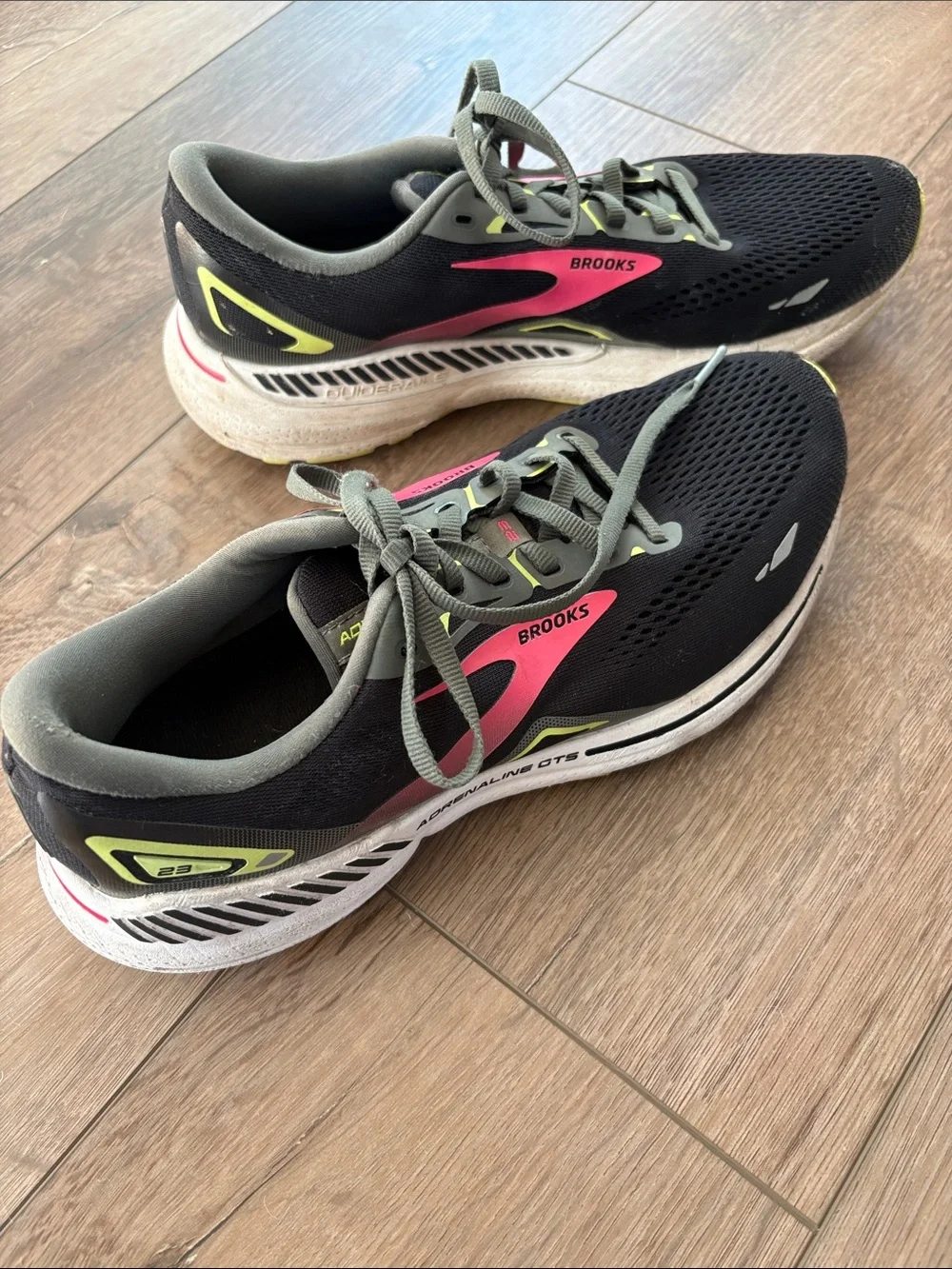 Brooks Women's Adrenaline GTS 23 Black Running Shoes with Pink & Lime Accents
